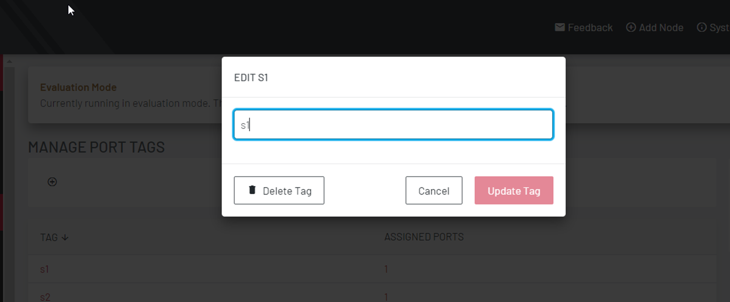 Image of Lighthouse UI showing how to edit port tags